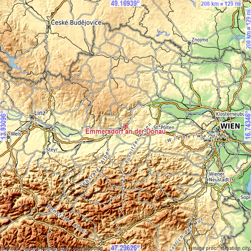 Topographic map of Emmersdorf an der Donau