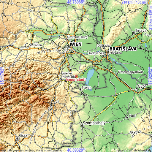 Topographic map of Eisenstadt
