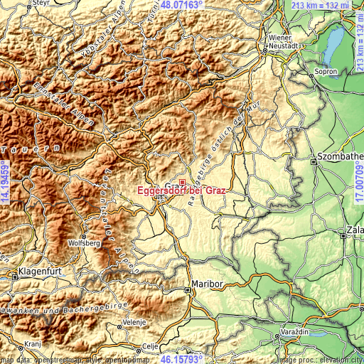 Topographic map of Eggersdorf bei Graz