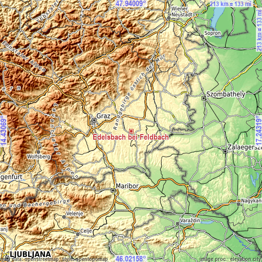 Topographic map of Edelsbach bei Feldbach