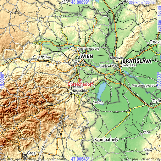 Topographic map of Ebreichsdorf