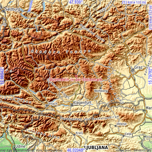 Topographic map of Dürnstein in der Steiermark