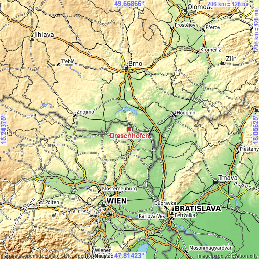 Topographic map of Drasenhofen