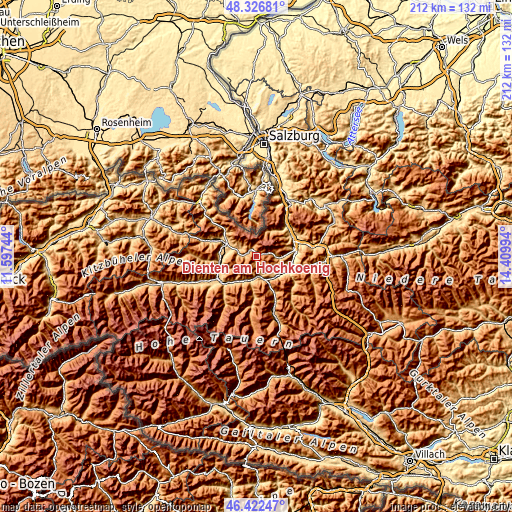 Topographic map of Dienten am Hochkönig