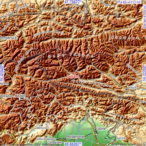 Topographic map of Debant