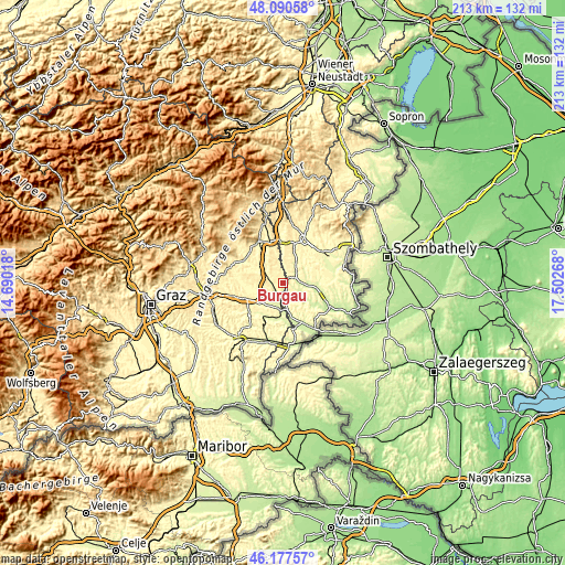 Topographic map of Burgau