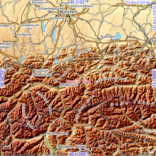 Topographic map of Buch in Tirol
