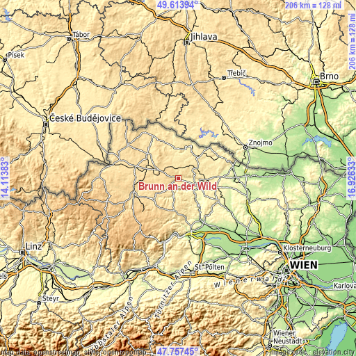 Topographic map of Brunn an der Wild