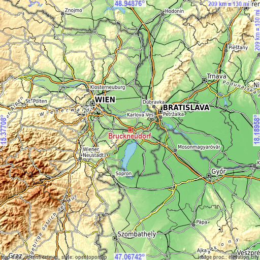 Topographic map of Bruckneudorf