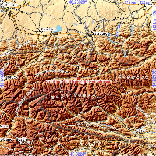 Topographic map of Bruck an der Großglocknerstraße