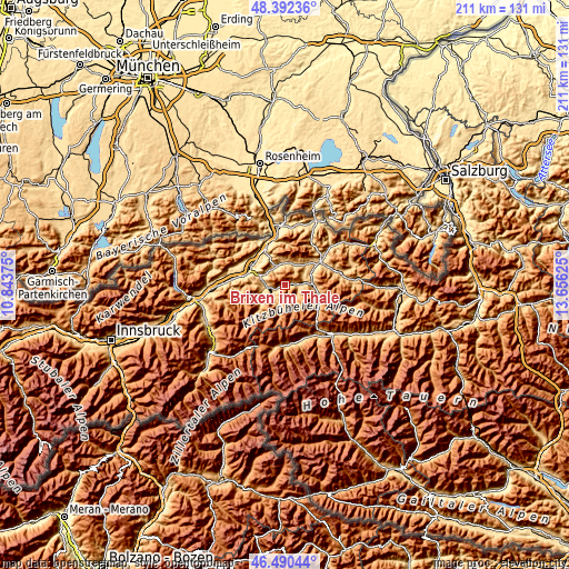 Topographic map of Brixen im Thale