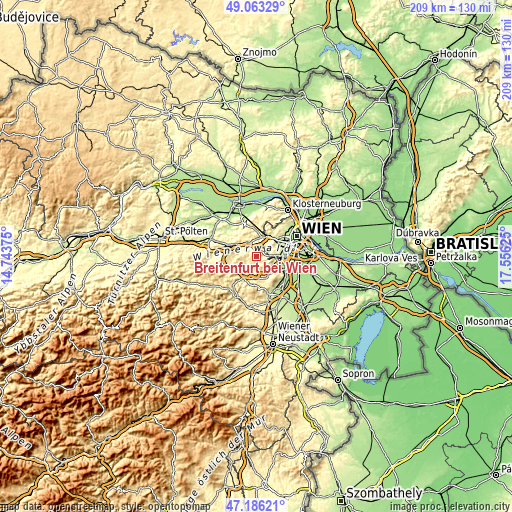Topographic map of Breitenfurt bei Wien