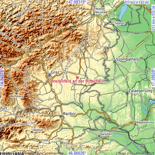 Topographic map of Breitenfeld an der Rittschein