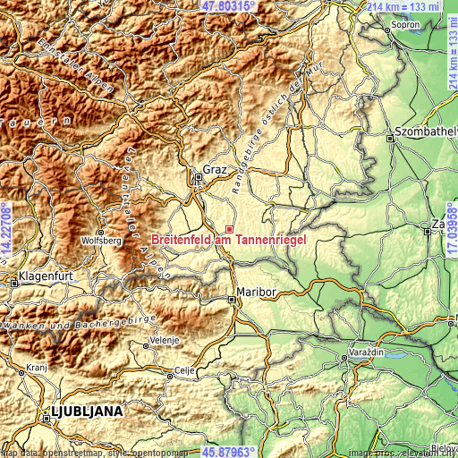 Topographic map of Breitenfeld am Tannenriegel