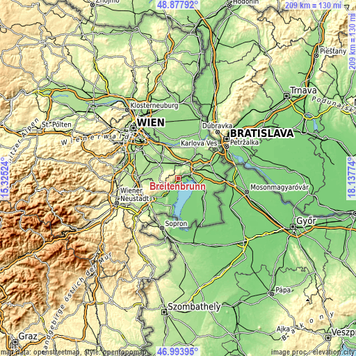 Topographic map of Breitenbrunn