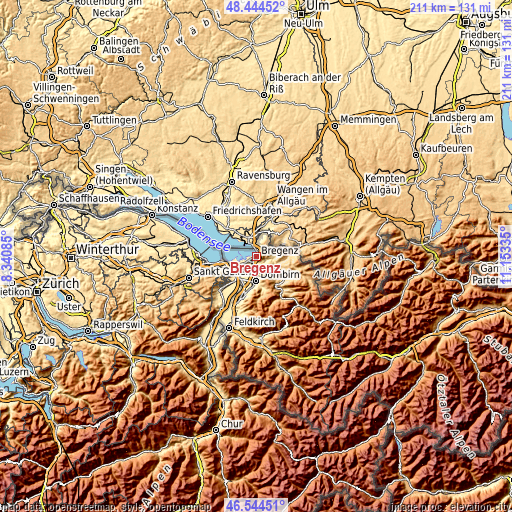 Topographic map of Bregenz