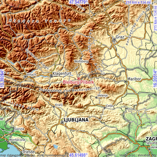 Topographic map of Bleiburg/Pliberk