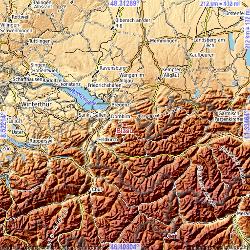 Topographic map of Bizau