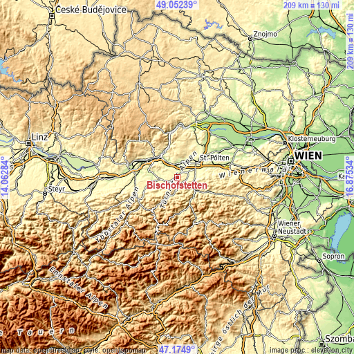 Topographic map of Bischofstetten