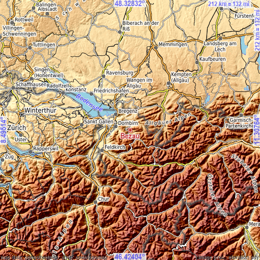 Topographic map of Bezau