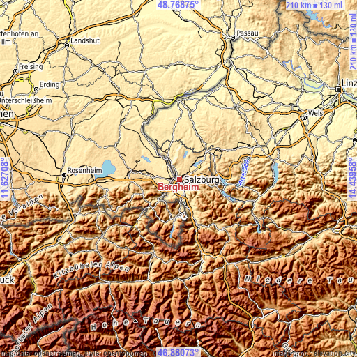 Topographic map of Bergheim