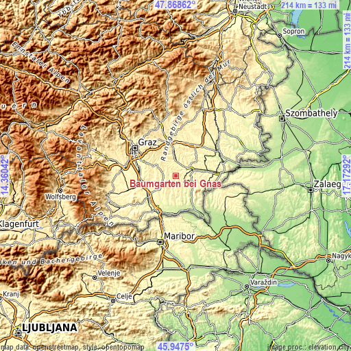 Topographic map of Baumgarten bei Gnas