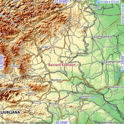 Topographic map of Bairisch Kölldorf