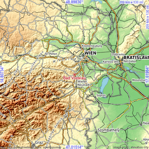 Topographic map of Bad Vöslau