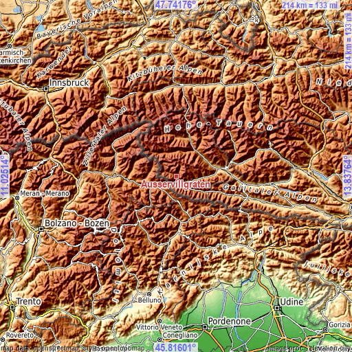 Topographic map of Außervillgraten