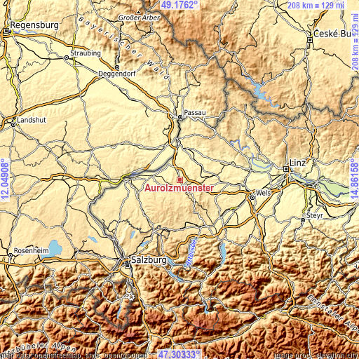 Topographic map of Aurolzmünster