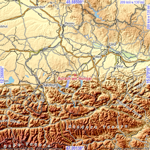 Topographic map of Aurach am Hongar