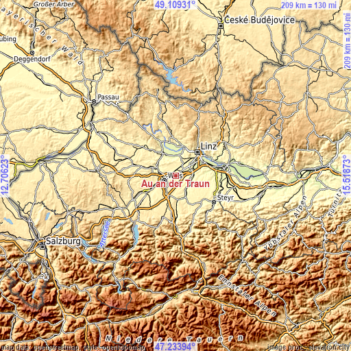 Topographic map of Au an der Traun