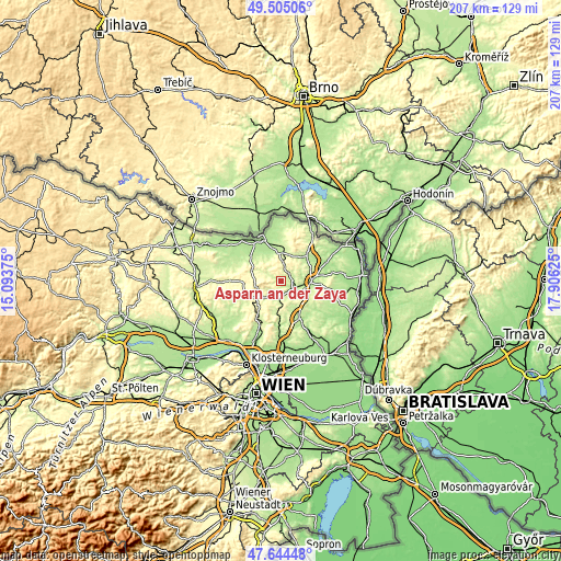 Topographic map of Asparn an der Zaya