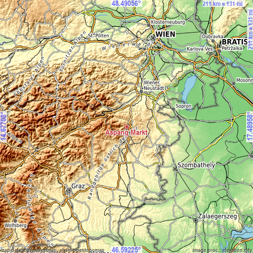 Topographic map of Aspang Markt