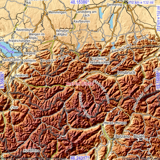 Topographic map of Arzl im Pitztal