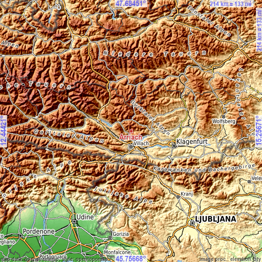 Topographic map of Arriach