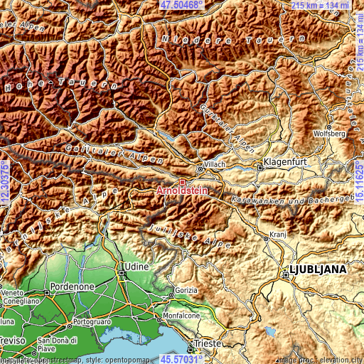 Topographic map of Arnoldstein