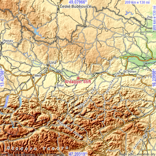 Topographic map of Ardagger Stift