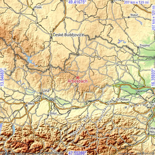 Topographic map of Arbesbach