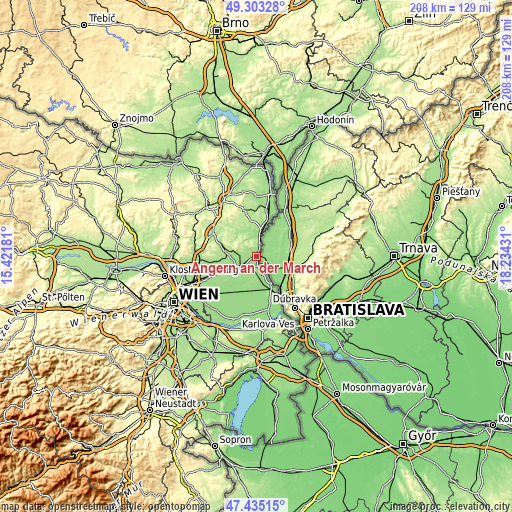 Topographic map of Angern an der March