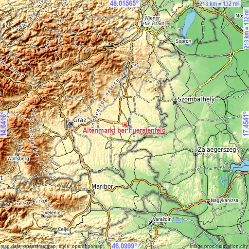 Topographic map of Altenmarkt bei Fürstenfeld