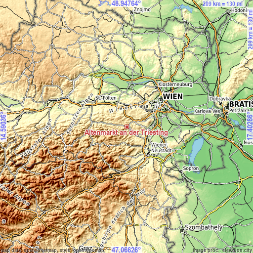 Topographic map of Altenmarkt an der Triesting