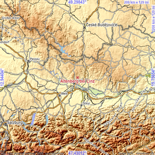 Topographic map of Altenberg bei Linz