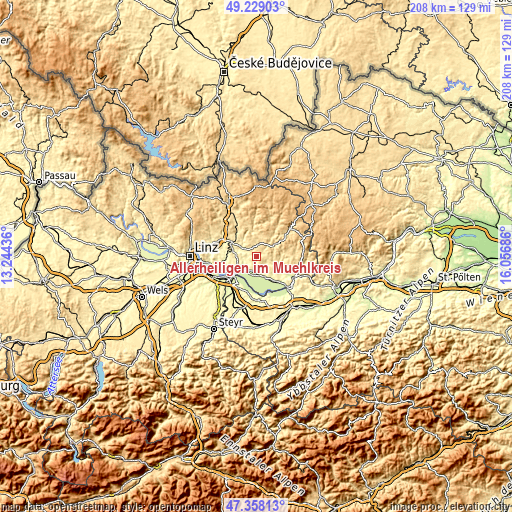 Topographic map of Allerheiligen im Mühlkreis