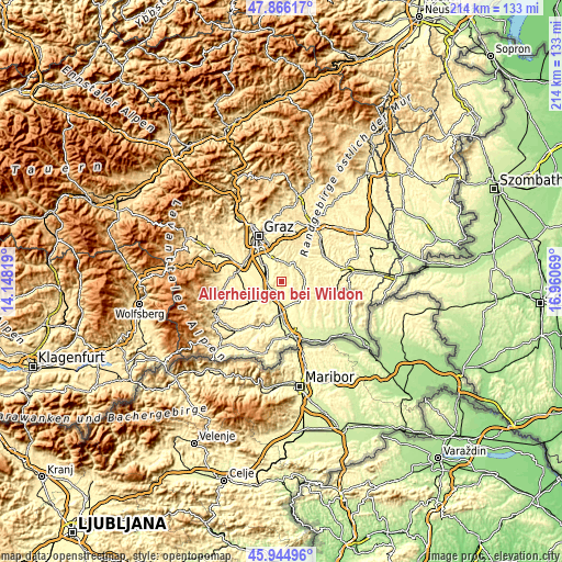 Topographic map of Allerheiligen bei Wildon