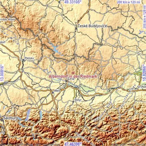 Topographic map of Alberndorf in der Riedmark