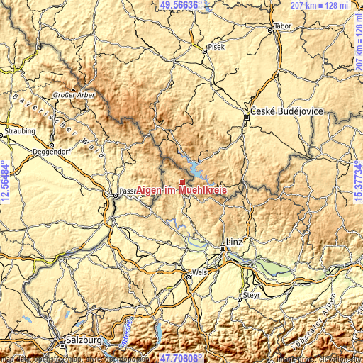 Topographic map of Aigen im Mühlkreis