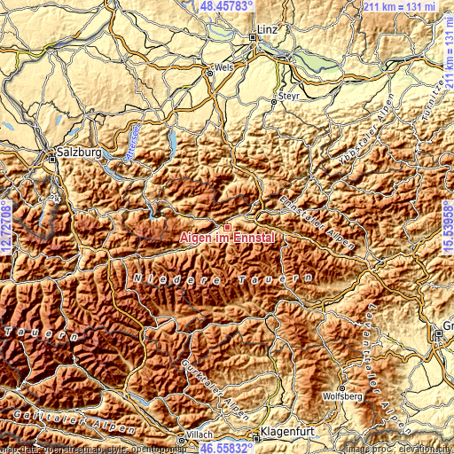 Topographic map of Aigen im Ennstal