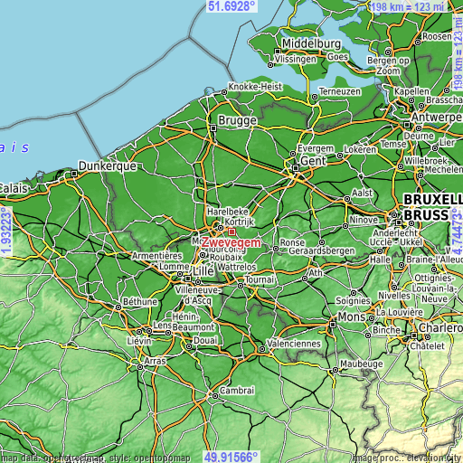 Topographic map of Zwevegem