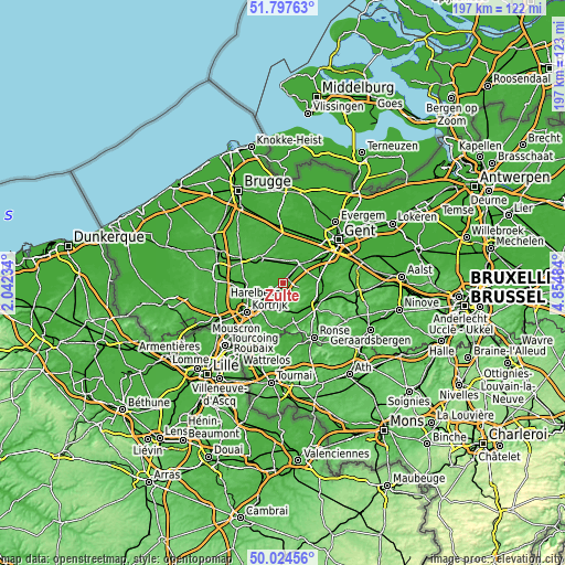 Topographic map of Zulte